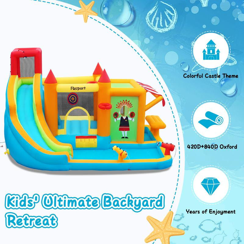 FBSPORT Inflatable Bounce House Water Slide for Kids with Toy Market Splash Pool Bouncer Castle Climbing Wall Ball Dart W/620W Blower Outdoor Indoor