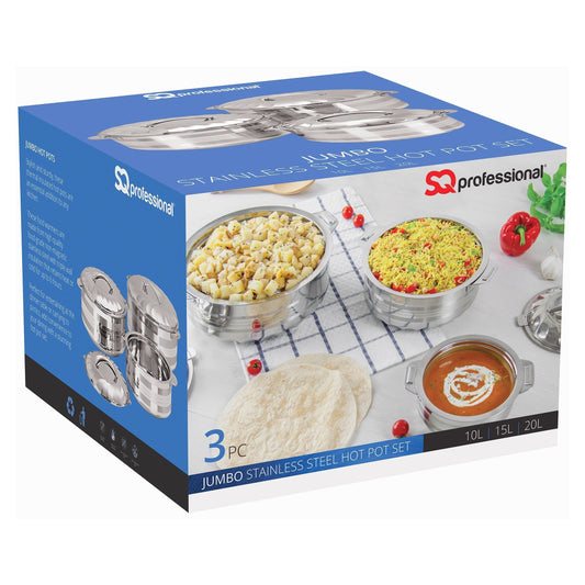 Stainless Steel Curry Large HOT POT Jumbo Set Quality Kitchenware 3 Piece Pot Set 2324