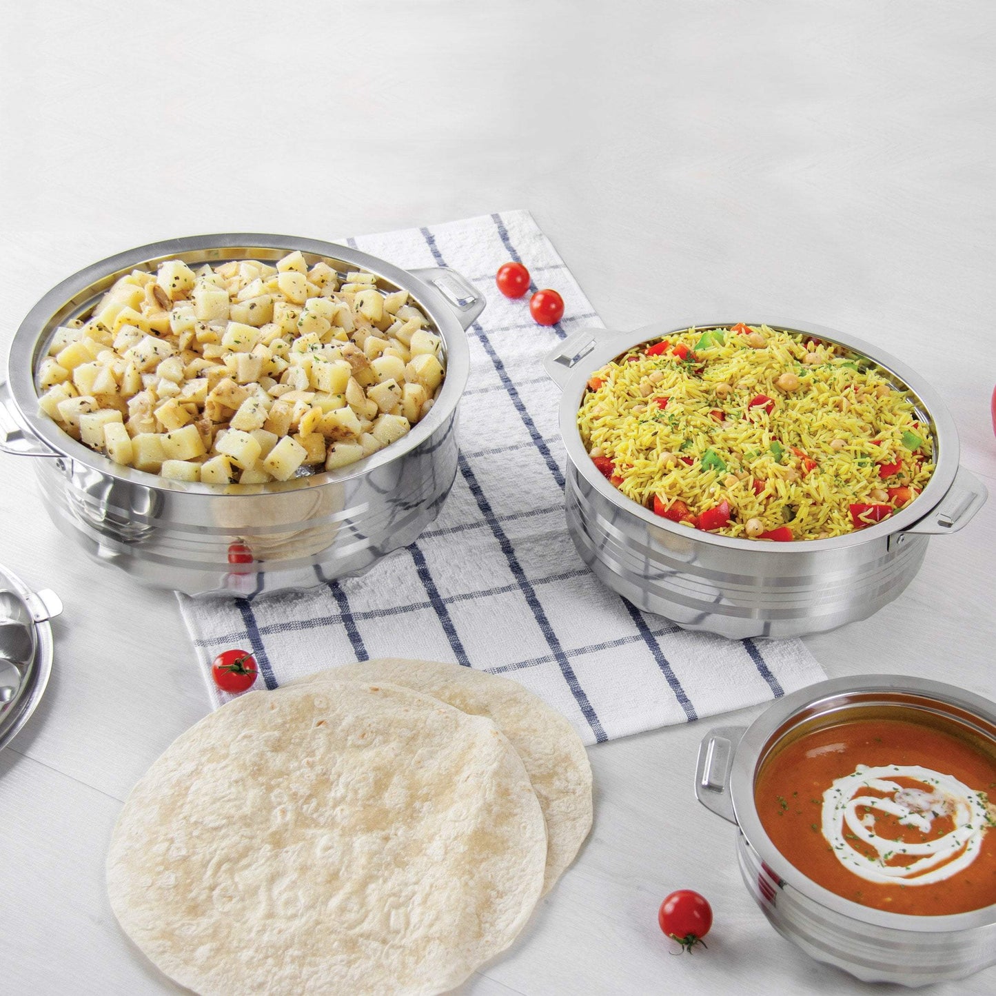 Stainless Steel Curry Large HOT POT Jumbo Set Quality Kitchenware 3 Piece Pot Set 2324