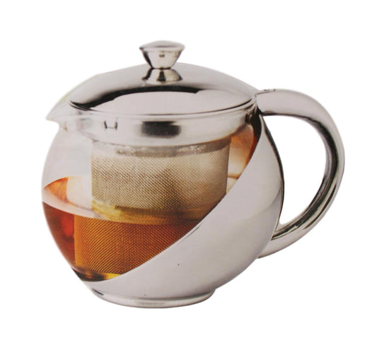Stainless Steel and Glass Teapot with Mesh Strainer Filter 1100ml 2349