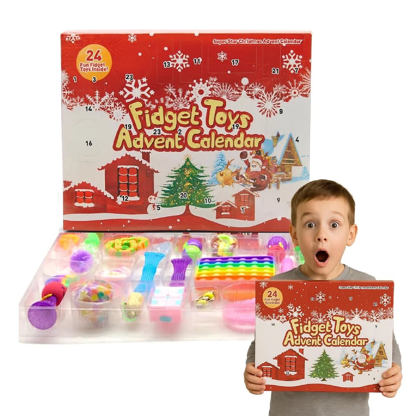 Fidget Toy Advent Calendar - 24 Day Fidget Advent Calendar - Poppit's, Squishy, Sensory Toys, Stretchy Tubes, Toys & More for Kids & Adults