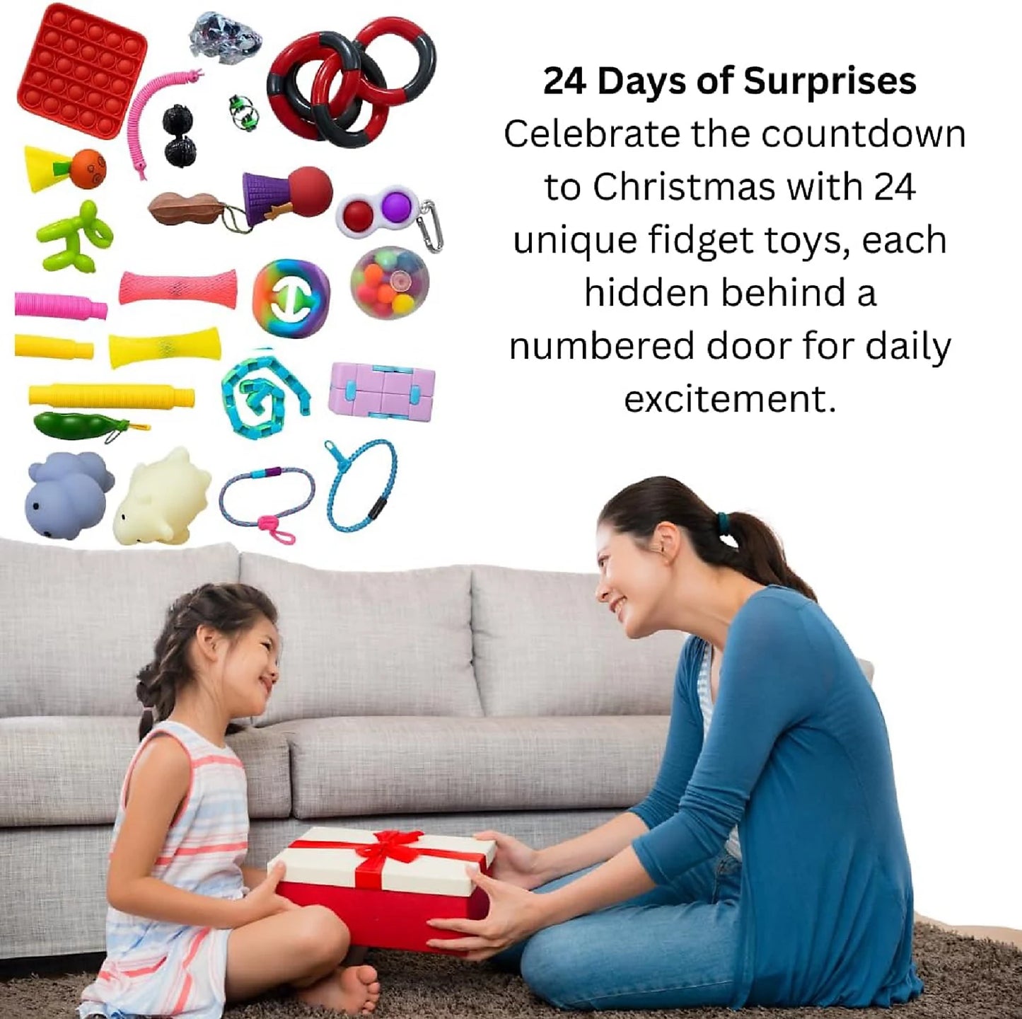 Fidget Toy Advent Calendar - 24 Day Fidget Advent Calendar - Poppit's, Squishy, Sensory Toys, Stretchy Tubes, Toys & More for Kids & Adults