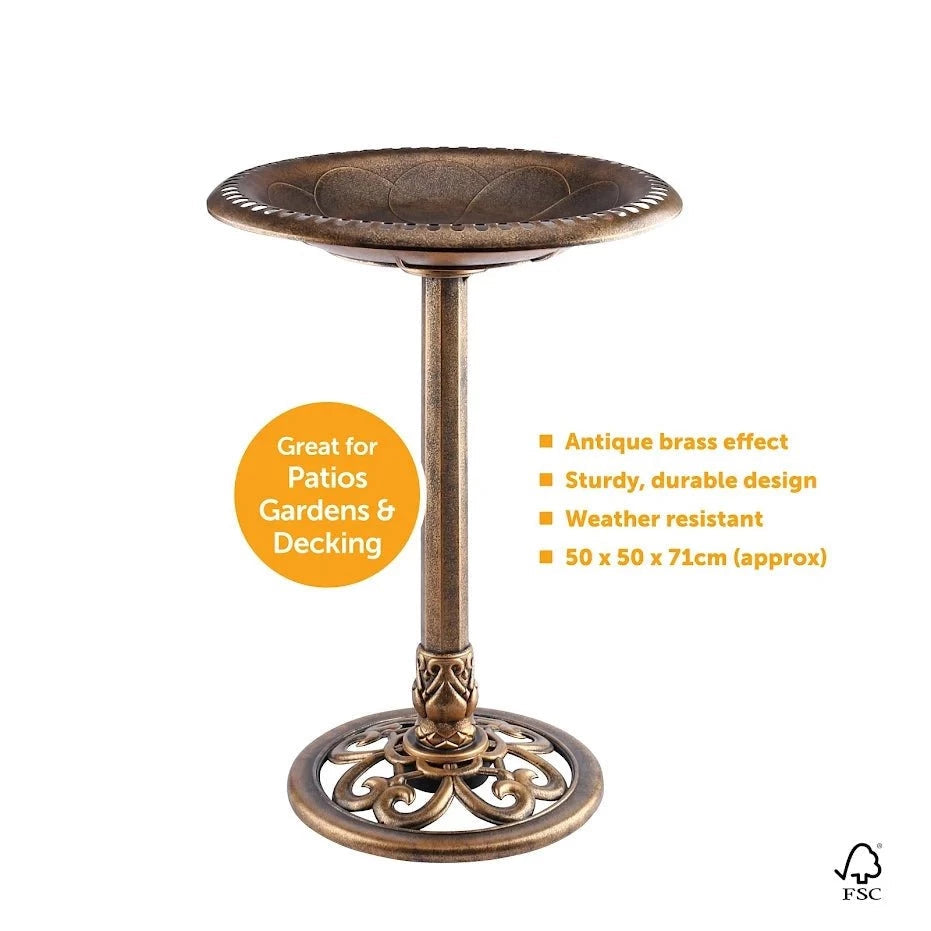 Bird Bath Antique Brass Effect Garden Decoration 2407