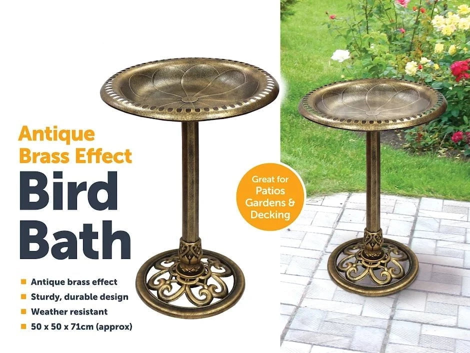 Bird Bath Antique Brass Effect Garden Decoration 2407