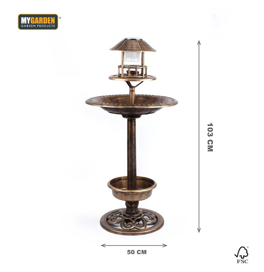 Solar Powered 3 In 1 Bird Bath, Feeder & Planter Garden Decoration