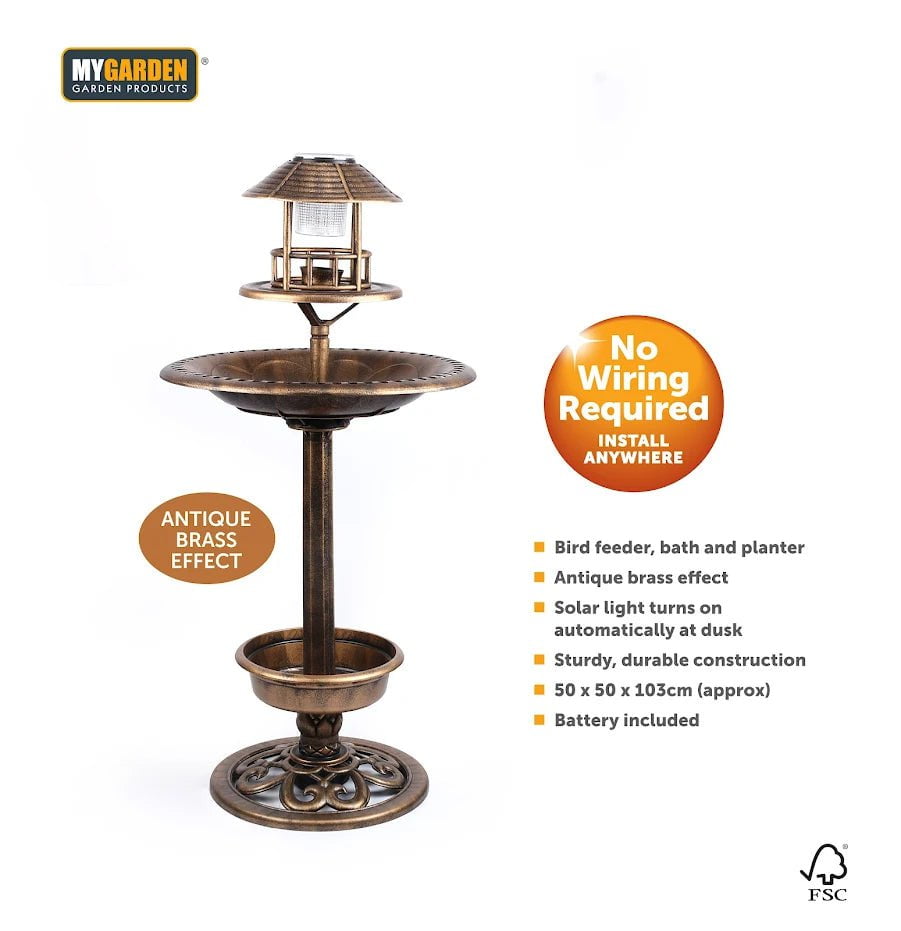 Solar Powered 3 In 1 Bird Bath, Feeder & Planter Garden Decoration