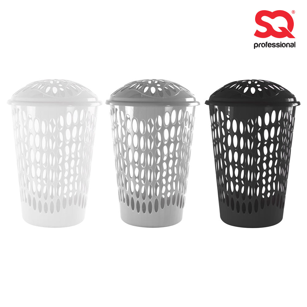 Round Plastic Laundry Hamper Basket with Lid 50L 40 x 65 cm Assorted Colours P98568 / 2432
