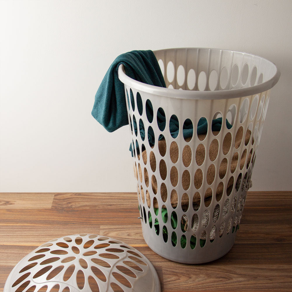 Round Plastic Laundry Hamper Basket With Lid 50L Assorted Colours
