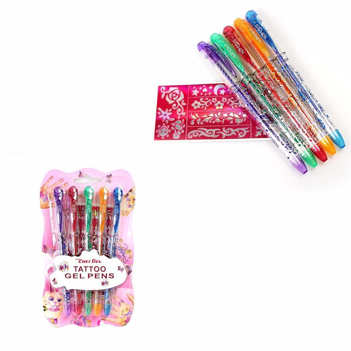Tattoo Gel Pens Childrens Fun Art and Crafts Pens 2 Stencil Tattoo and 5 Gel Pens 3598