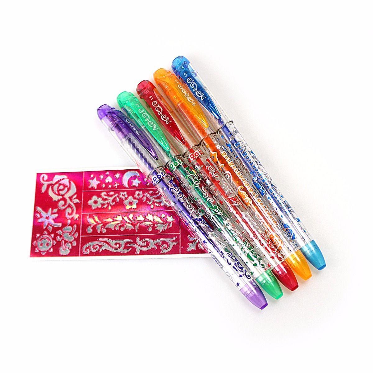 Tattoo Gel Pens Childrens Fun Art and Crafts Pens 2 Stencil Tattoo and 5 Gel Pens 3598