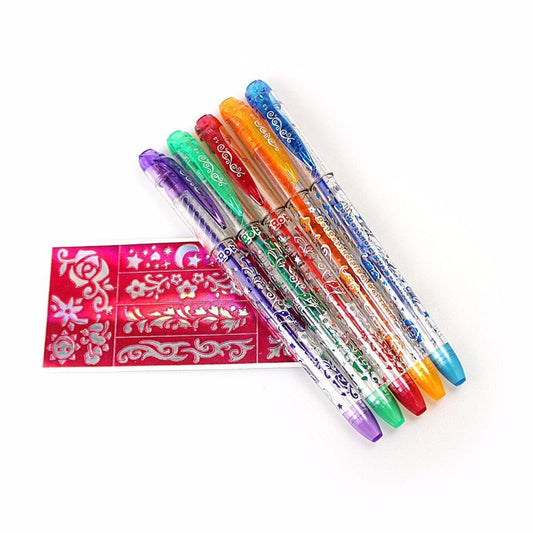 Tattoo Gel Pens Childrens Fun Art and Crafts Pens 2 Stencil Tattoo and 5 Gel Pens 3598
