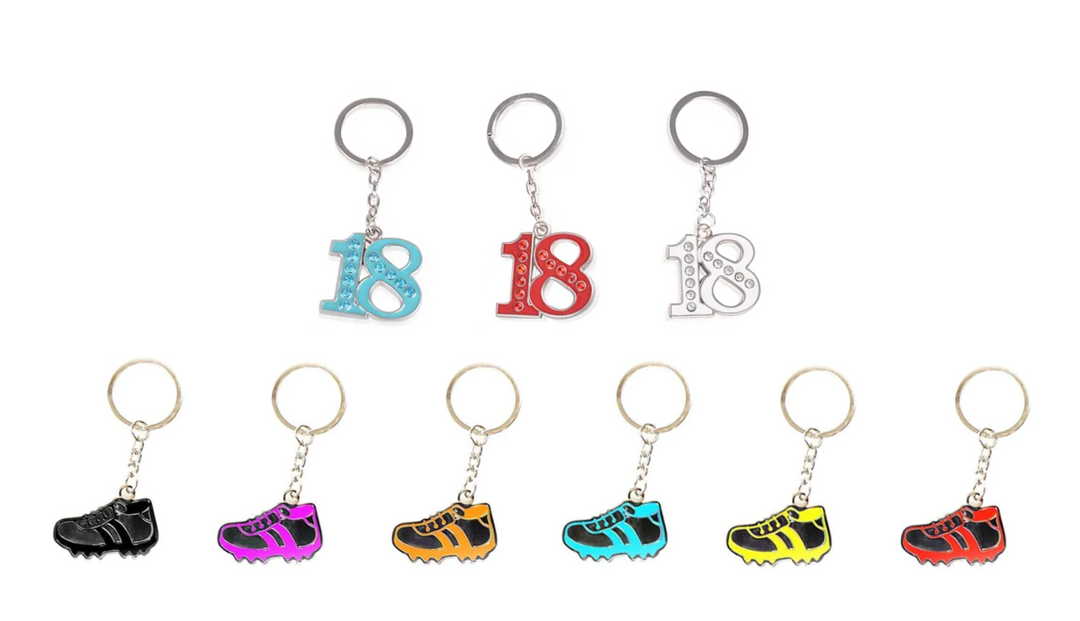 Metal Football Shoe Number '18' Keyring Keychains Assorted Colours