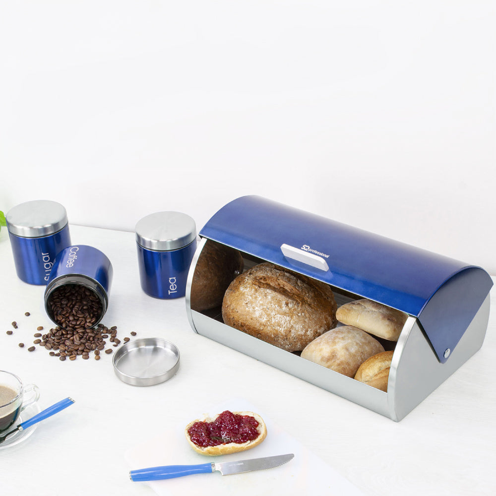 Sq Professional Gems Metal Bread Bin With 3 Canisters Sapphire