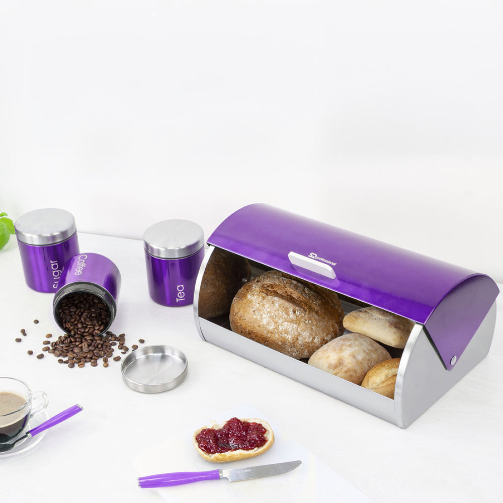 Sq Professional Gems Metal Bread Bin With 3 Canisters Amethyst