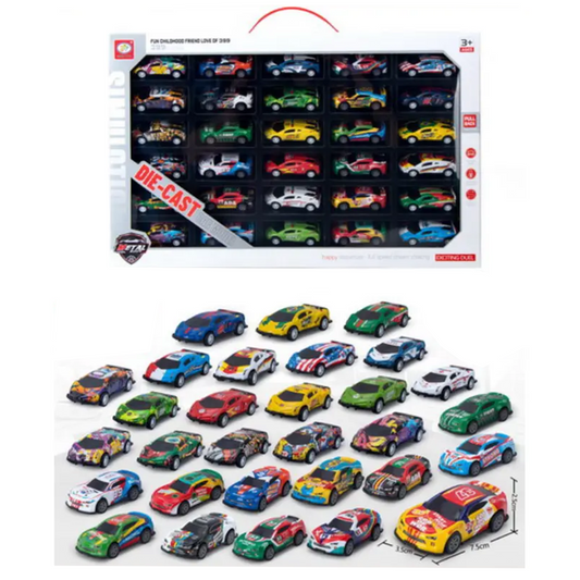 Toy Cars Racing Set 30 Pack Pull Back Friction Powered Alloy Vehicles