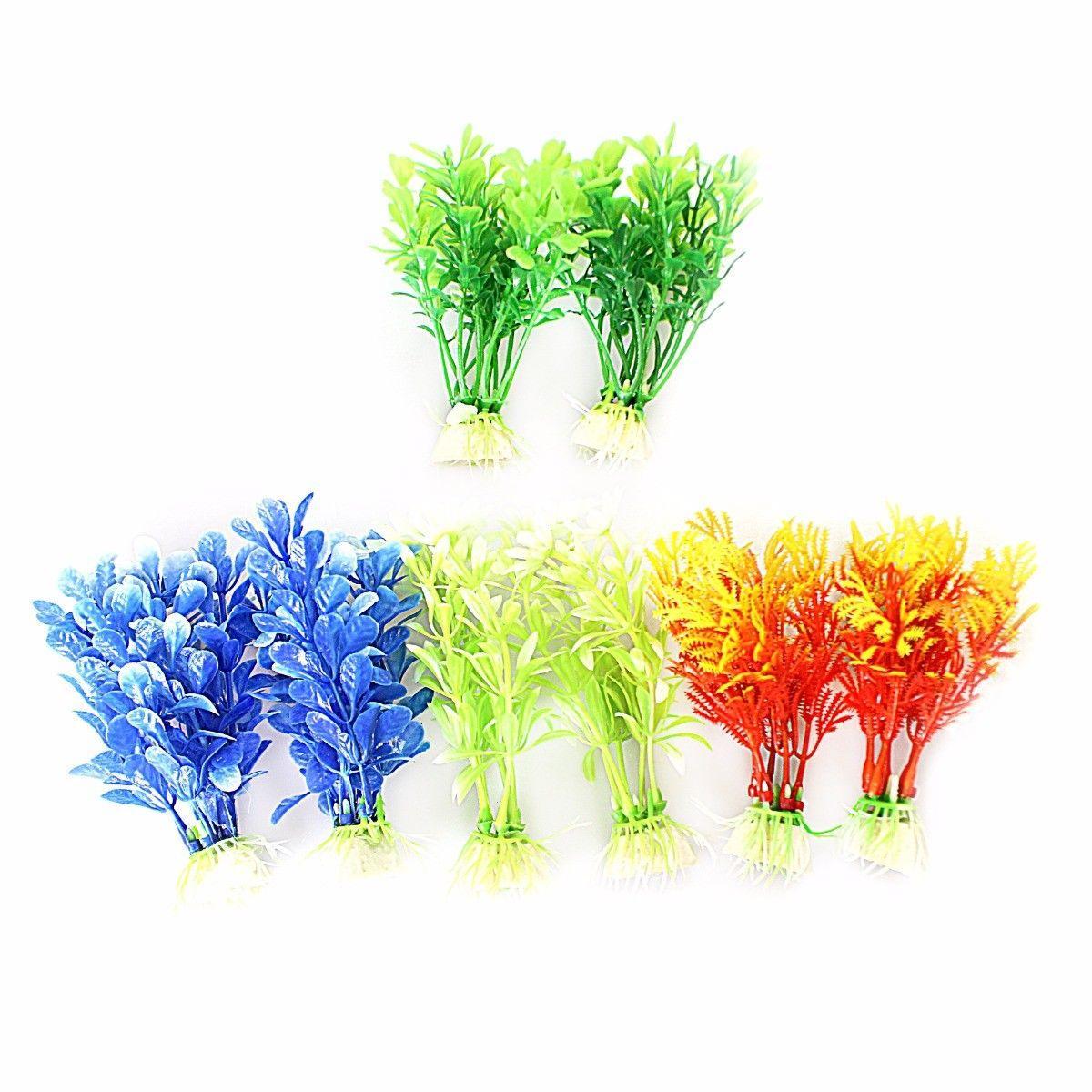 2 x Artificial Decor Aquarium Tropical Plants Fish Tanks Non Toxic Approx 8-10cm 0822