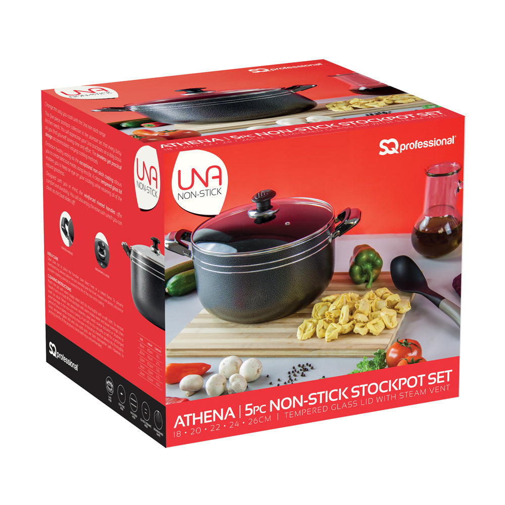 Una Non-Stick Athena Stockpot Set Of 5 18-20-22-24-26Cm