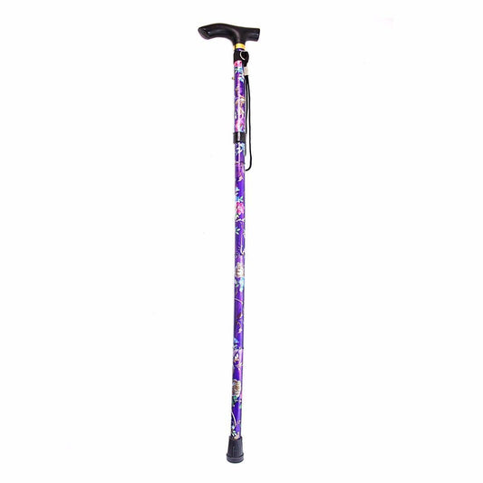 Adjustable Folding Metal Cane Easy Grip Walking Stick Mobility Cane With Floral Print Assorted Colours