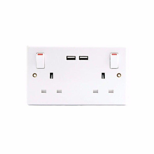 Pifco 2 Gang Switched Socket With USB DIY Electrical Fittings ELA1152GE
