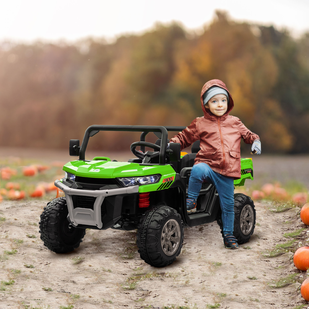 Two-Seater Kids Electric Ride-On Car w/ Electric Bucket - Green