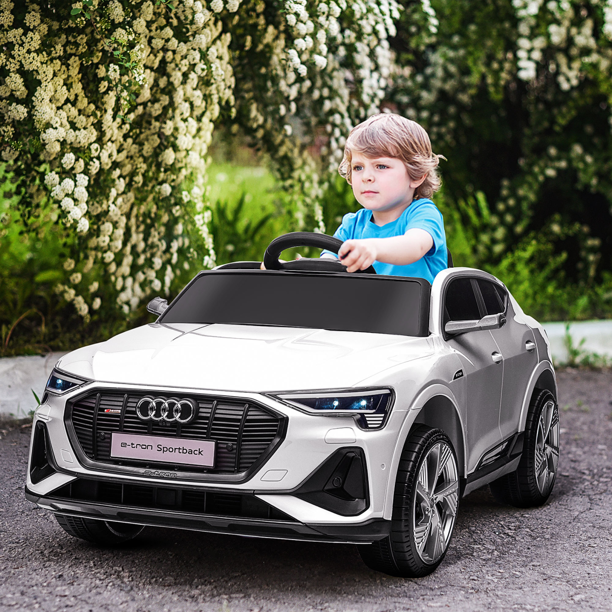 12V Kids Electric Ride-On Car/ w Remote Control, Lights, Music - White