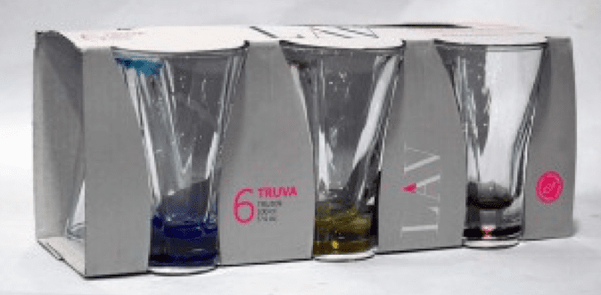 Truva Mini Water Shot Glass 100cc Set of 6 Coloured Glass TRU309PTO