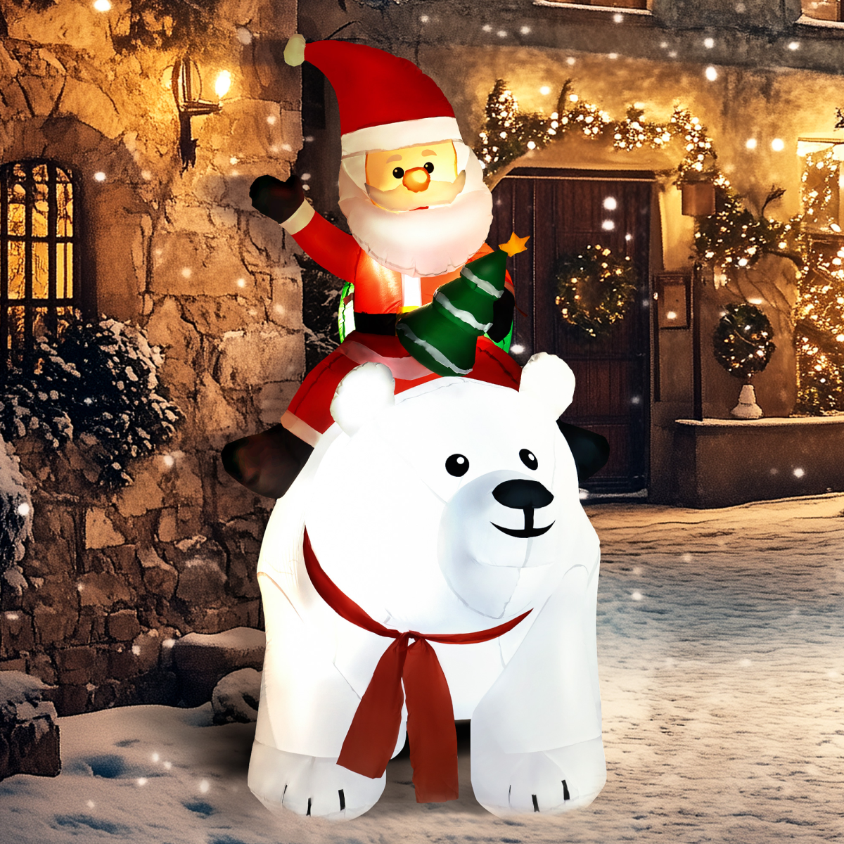 Christmas Inflatable Santa Claus with Polar Bear for Garden 6.6FT