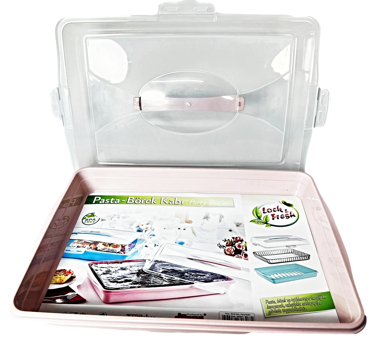 Plastic Cake Pastry Party Brownie Tray Storage Carry Box With Cover 45 X 30 X 10 Cm Assorted Colours