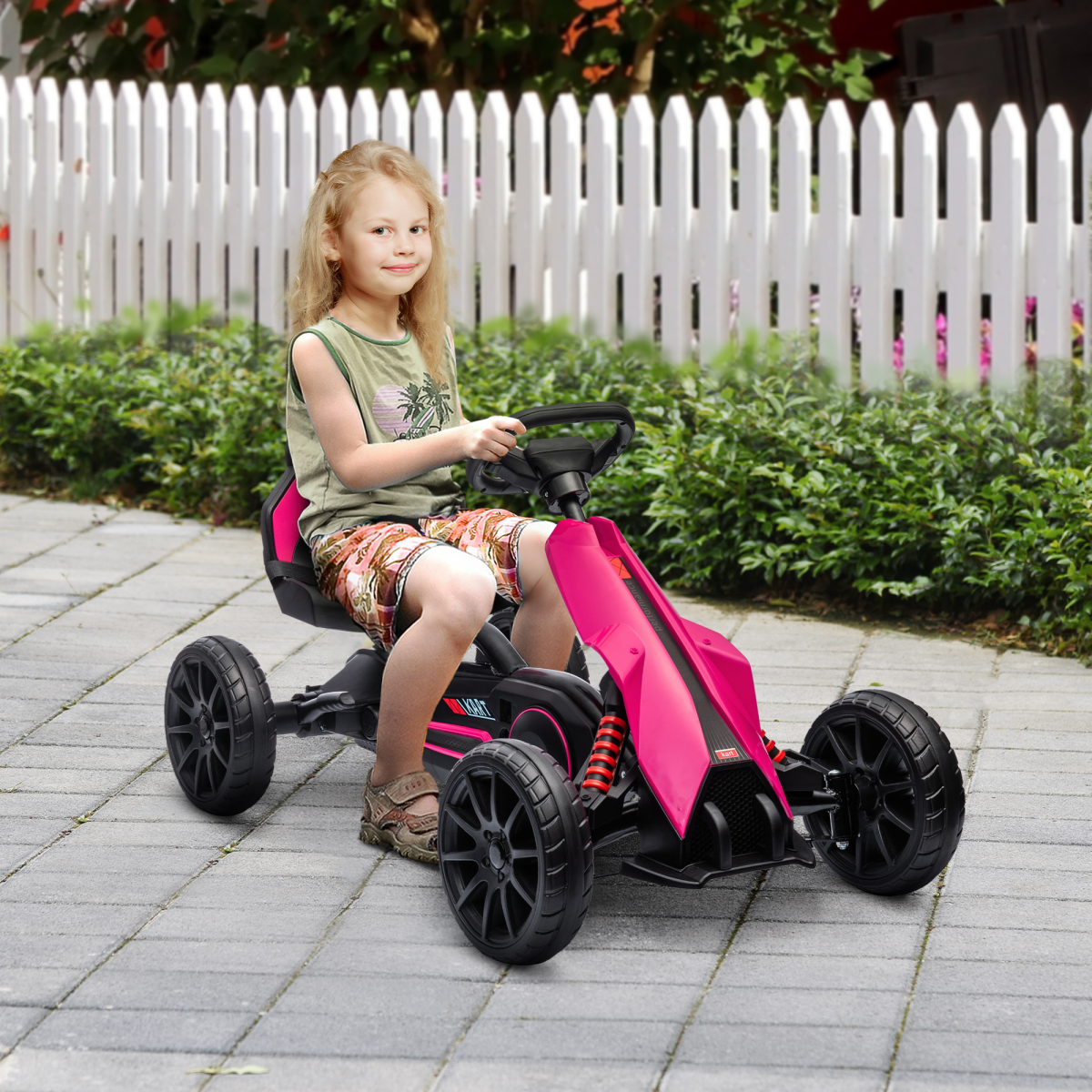 Kids Pedal Go Kart with Adjustable Seat, Handbrake - Pink