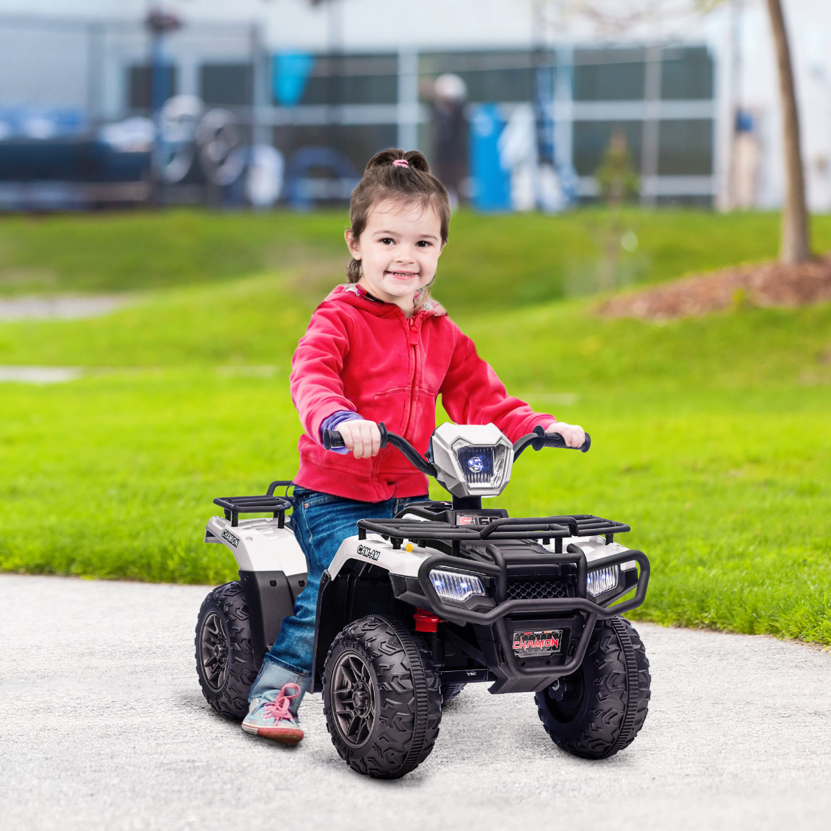 12V Electric Quad Bike for Kids w/ LED Headlights, Music - White