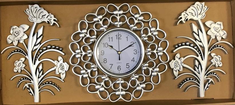 Plastic Wall Clock and Decal Set 3pcs 25 cm Assorted Colours and Designs 6983