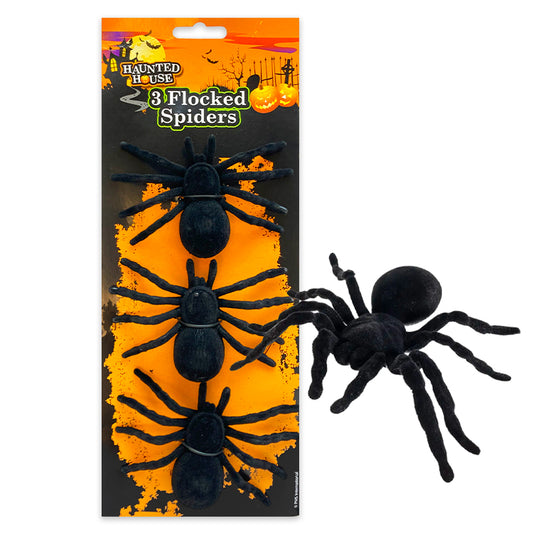 Creepy Flocked Spiders x3