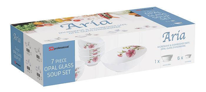 Aria Opal Glass Soup Set of 7 Pink Floral 7920