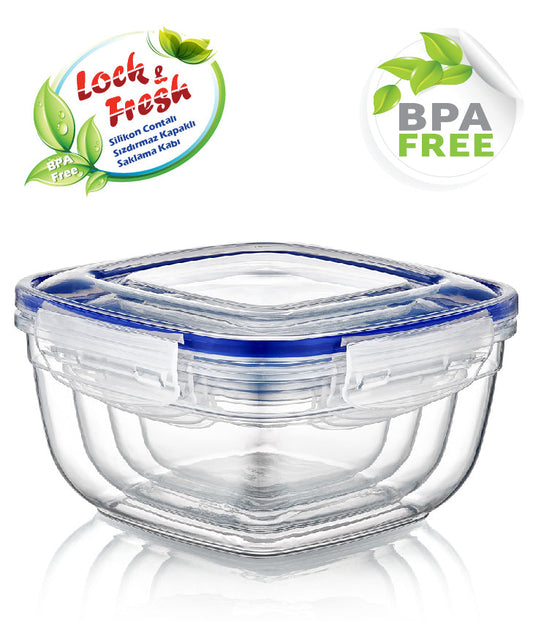 Square Clear Plastic Food Storage Container with Sealing Lid Set of 4 D30143