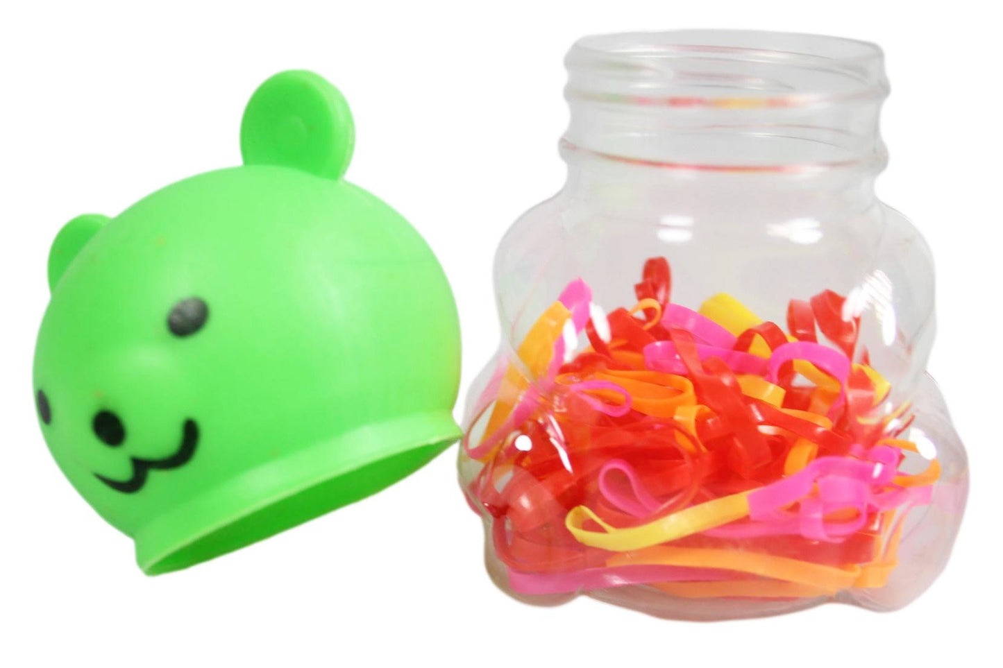Plastic Hair Tie Bobble Elastic in Teddy Bear Shaped Bottle Assorted Colours 3055
