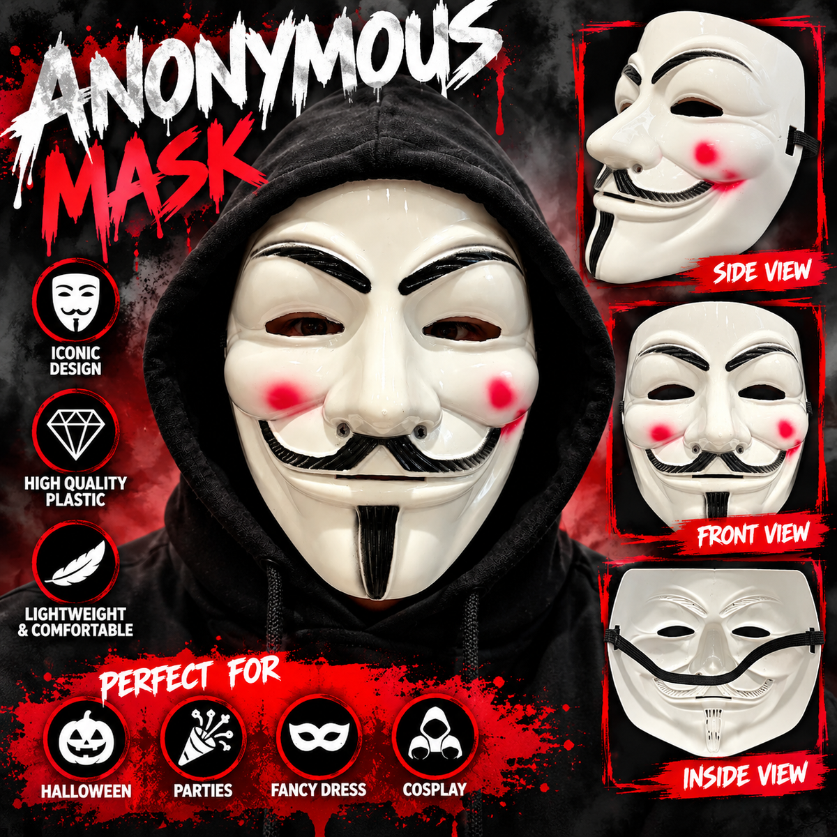 Halloween Purge Style Vendetta Guy Fawkes Anonymous Fancy Dress Mask