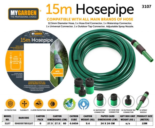Garden Hose Pipe with Fitting 15 m 3107 A W25