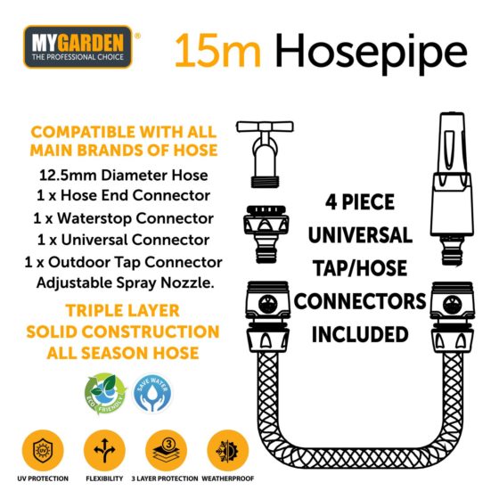 Garden Hose Pipe with Fitting 15 m 3107 A W25