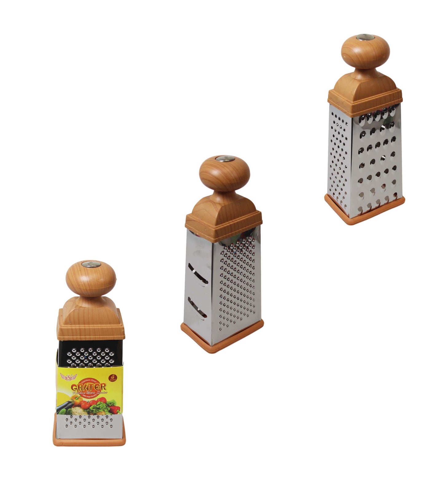 Kitchen Multipurpose Use 4 Sided Grater Ideal Food Prep Wooden Handle Grater 3140