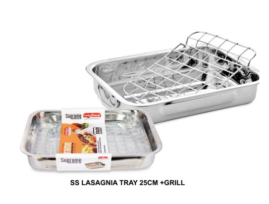 Stainless Steel Roasting Lasagne Tray Grill Pan with Handless and Rack 27 x 21cm 31743