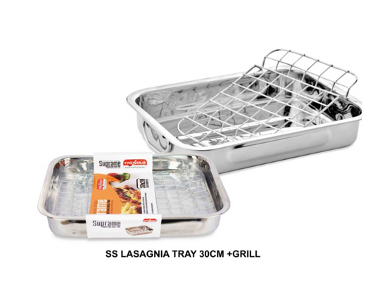 Stainless Steel Roasting Lasagne Tray Grill Pan with Handless and Rack 32 x 24cm 31744