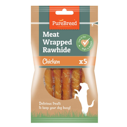 Pet Dog Treats Meat Wrapped Rawhide Sticks 5 Pack Chicken Flavour 317606