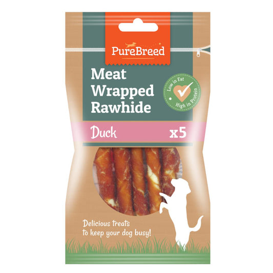 Pet Dog Treats Meat Wrapped Rawhide Sticks 5 Pack Duck Flavour 317607