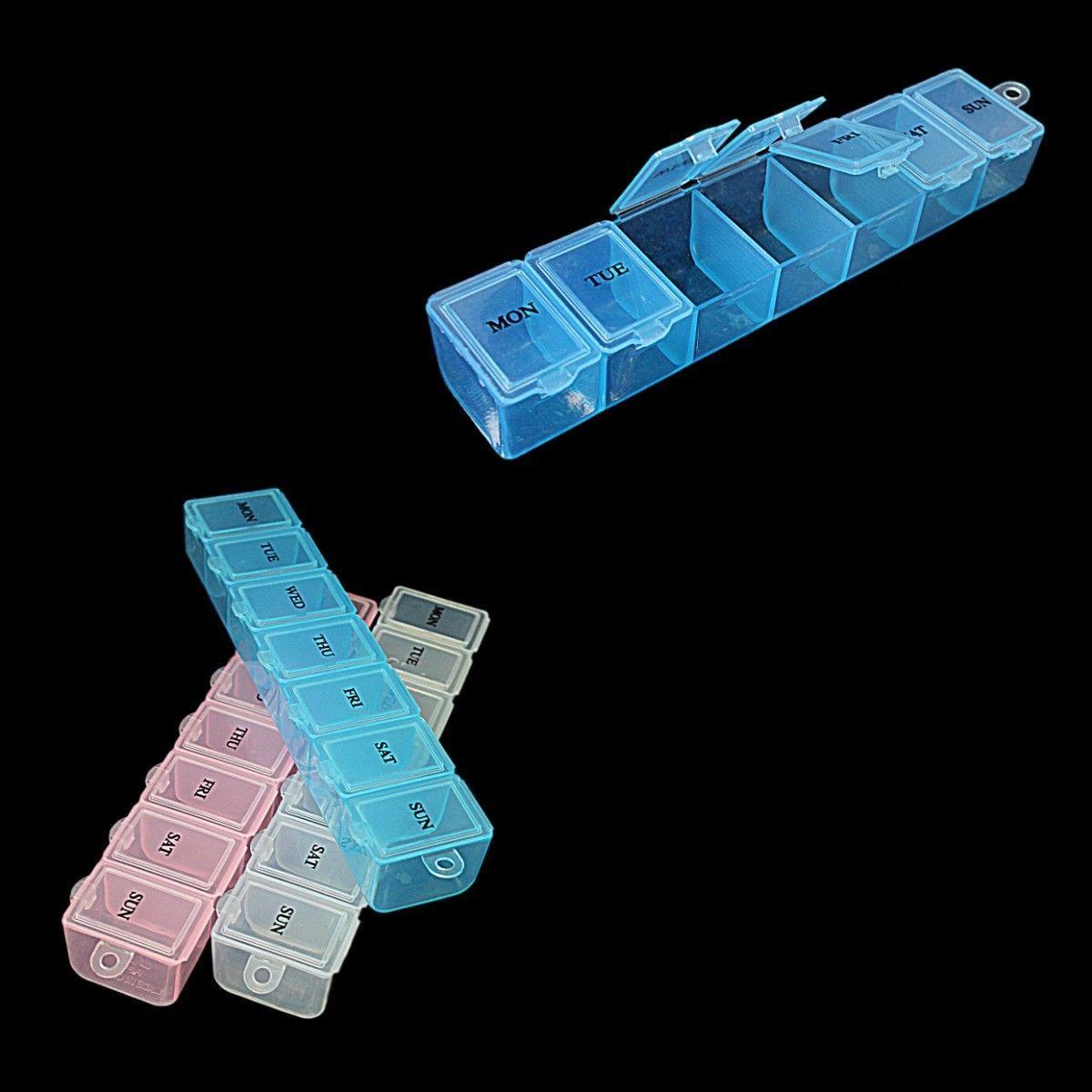 Plastic Pill Tablet Box Organiser 7 Days 15 x 2 cm Assorted Colours 2036