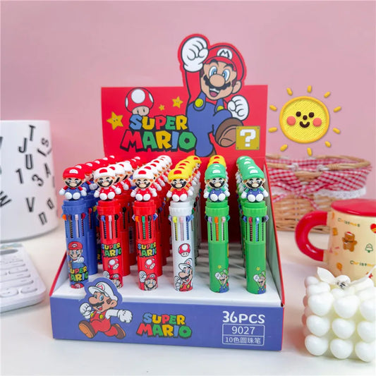 Anime Super Mario Bro Cartoon 10 Colors Ballpoint Pen Cute Gel Pen Student Supplies Stationery