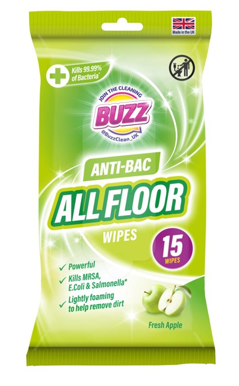 Buzz All Floor Antibacterial Wipes 15 Pack Apple Scent