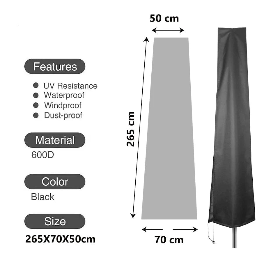 Garden Water Resistant Parasol Cover - 265cm x 70cm x 50cm