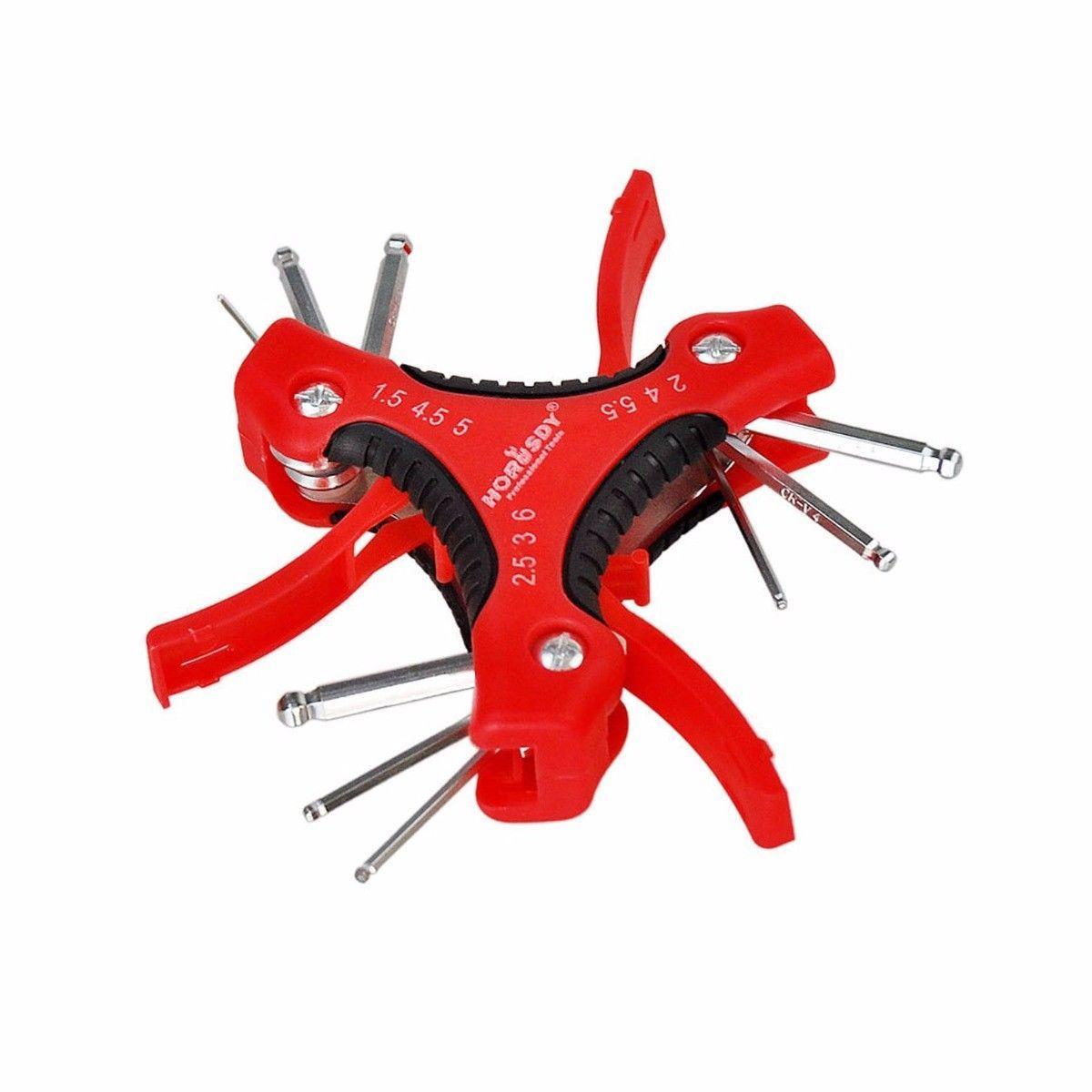 Pack Of 9 Folding Ball Point Hex Key Set Suitable For Multipurpose Use   3822
