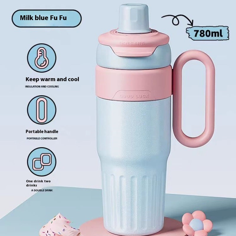780ml Gradient Double Drink Thermal Cup Stainless Steel With Lid Coffee Cup Thermos Large Capacity Straw Cup