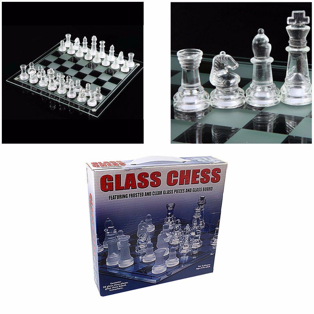 Traditional Glass Chess Set Board Game 32 Glass Pieces